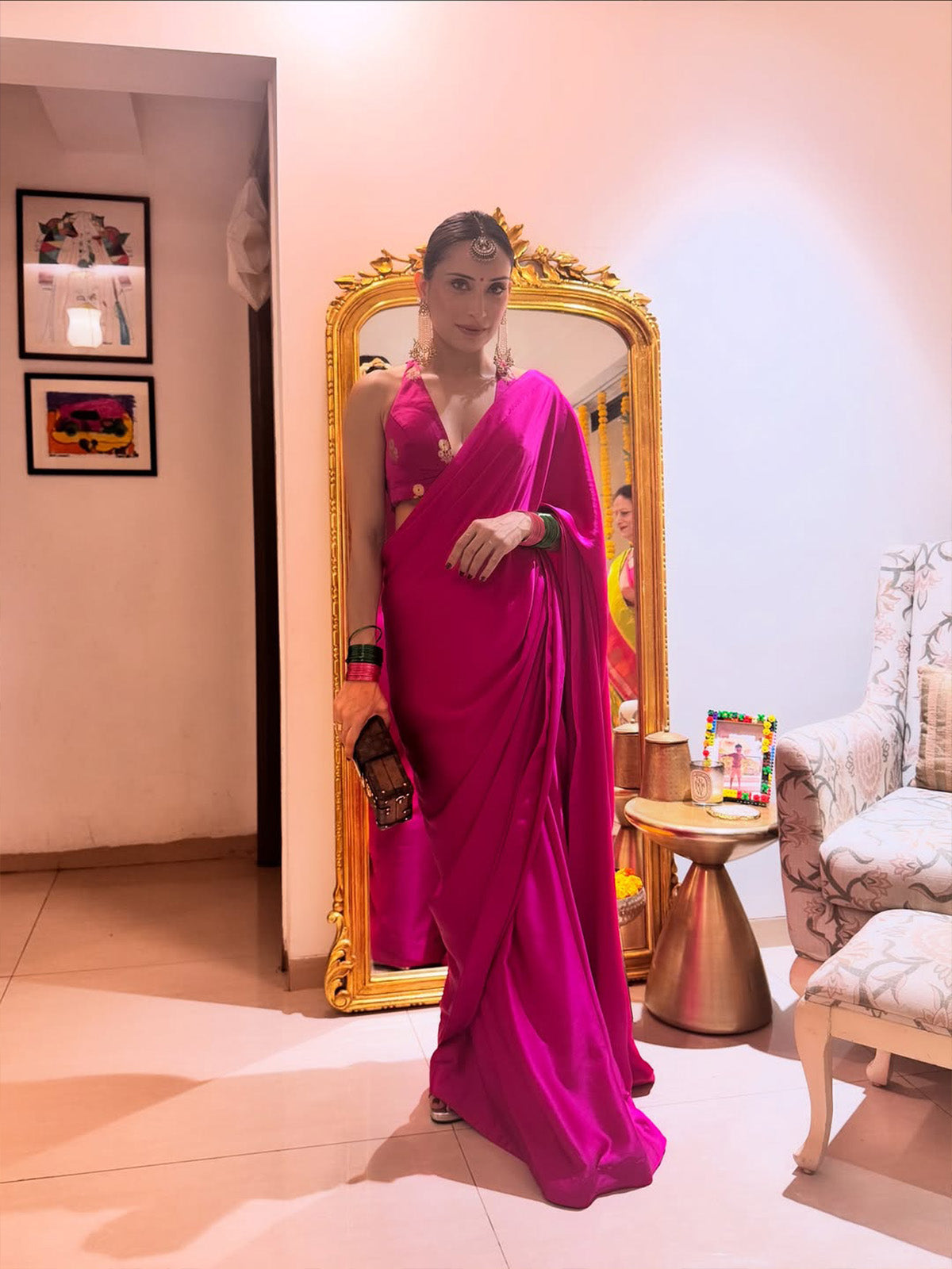 Handwoven Rani Pink Satin Saree
