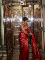 Handwoven Crimson Red Silk Tissue Saree