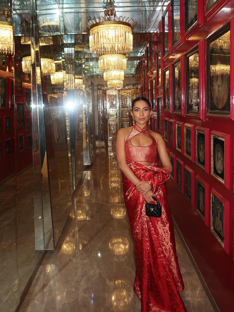 Handwoven Crimson Red Silk Tissue Saree