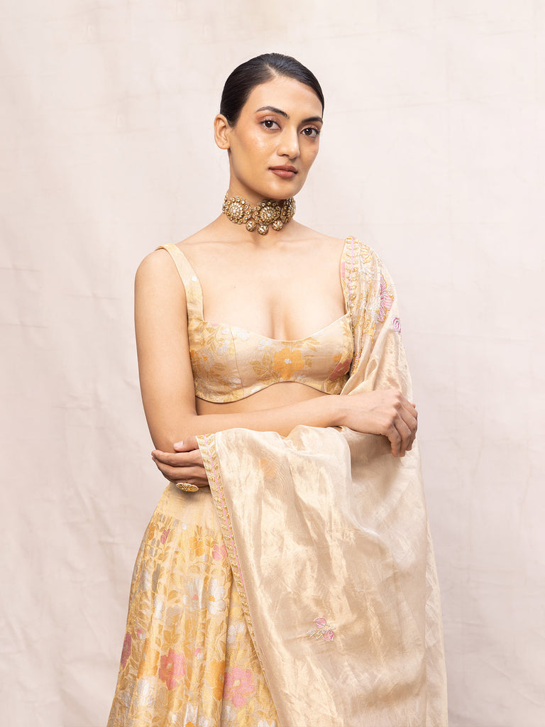 Handwoven Ecru Tissue Lehenga Set
