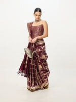 Handwoven Maroon Cutwork Banarasi Saree