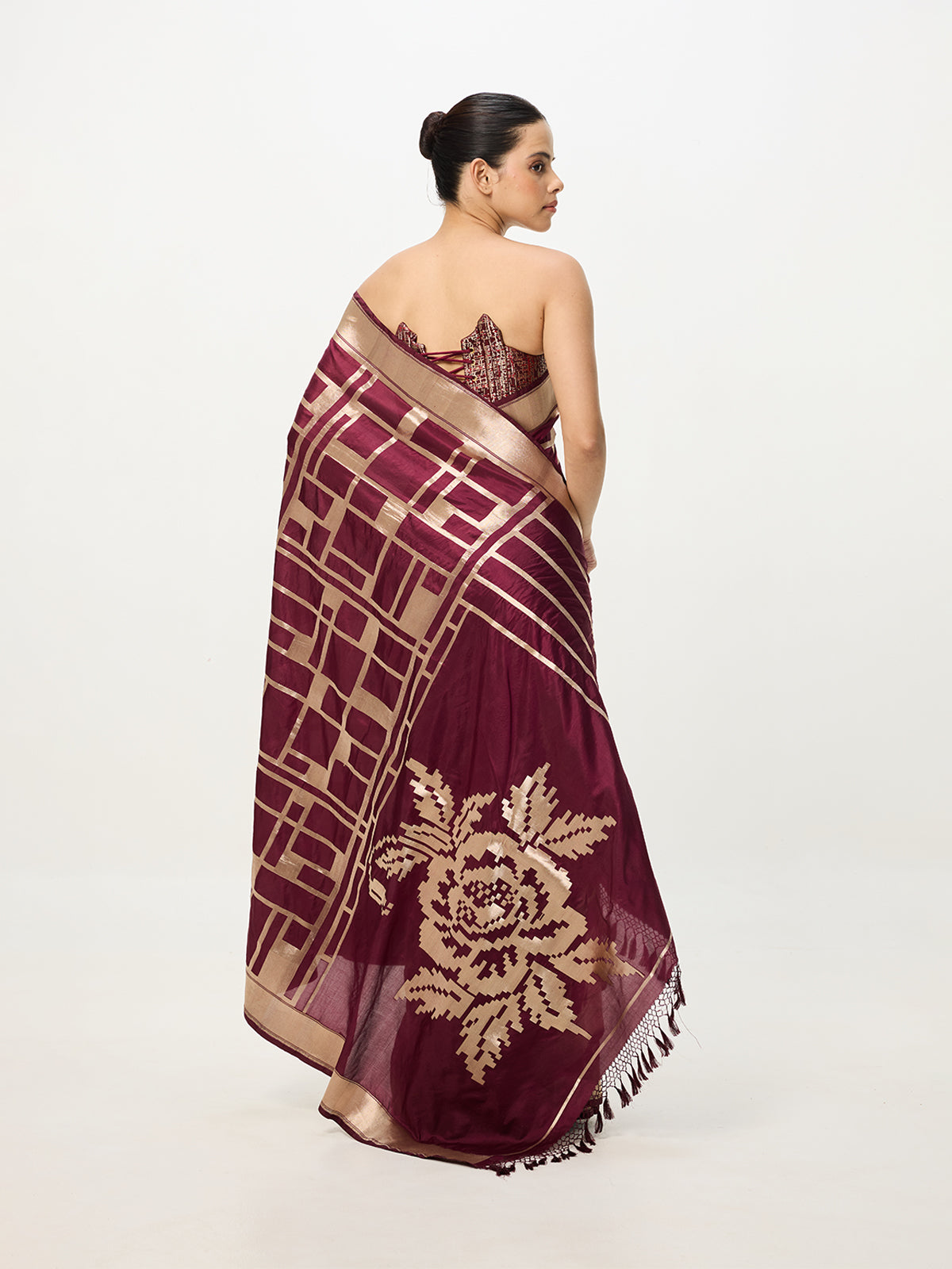 Handwoven Maroon Cutwork Banarasi Saree