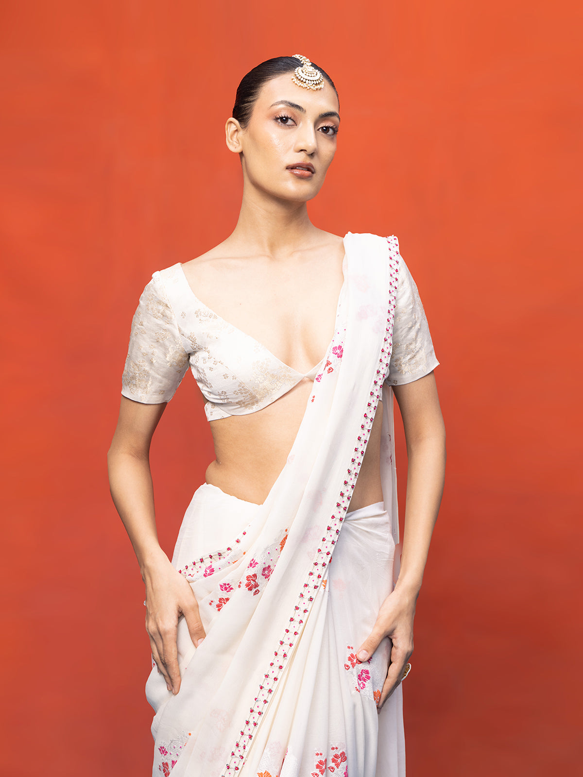 Handwoven Ivory Chiffon Banarasi Saree