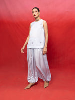 Handwoven Ice Blue Silk Embroidered Top and Pant Set