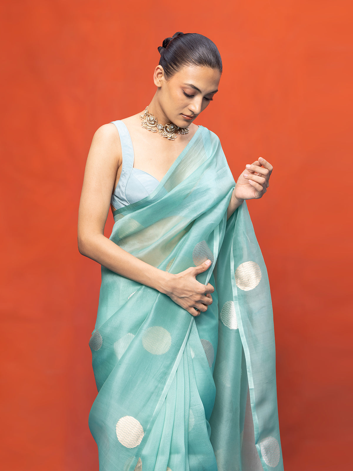 Handwoven Sea Green Kora Banarasi Saree