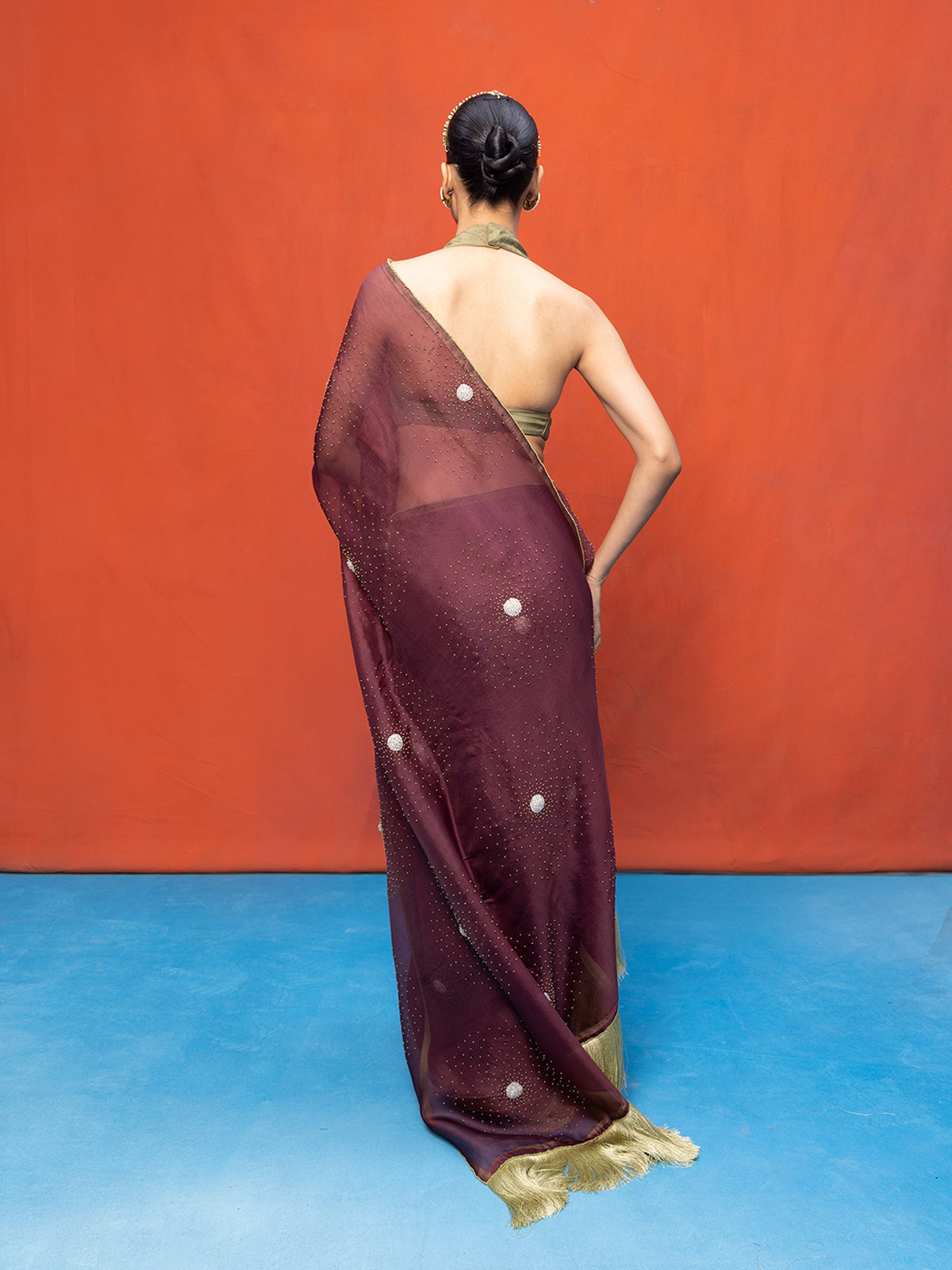 Handwoven Wine Kora Banarasi Saree