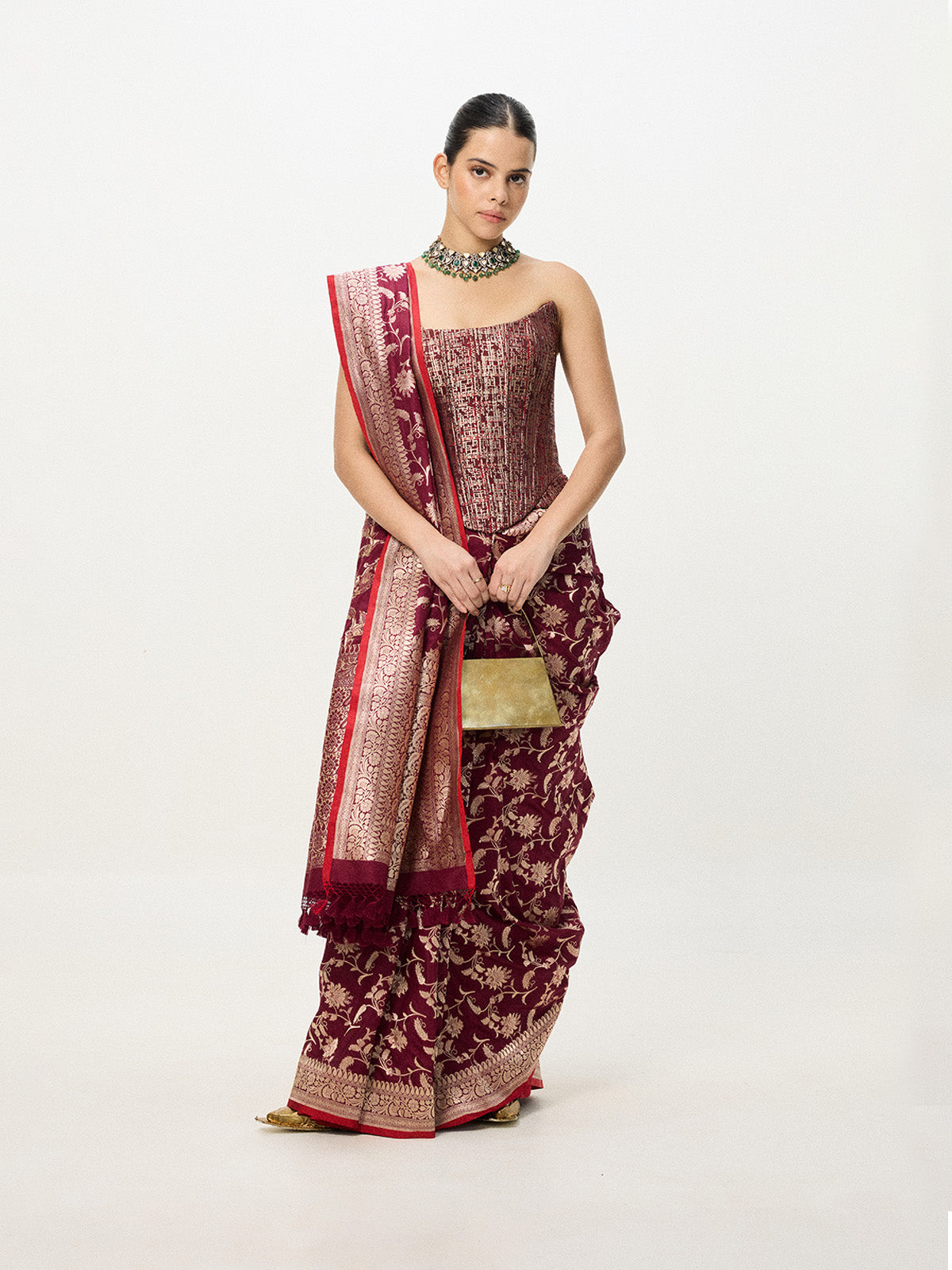 Handwoven Maroon Cutwork Banarasi Saree
