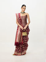Handwoven Maroon Cutwork Banarasi Saree