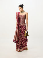 Handwoven Maroon Cutwork Banarasi Saree