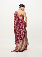 Handwoven Maroon Cutwork Banarasi Saree