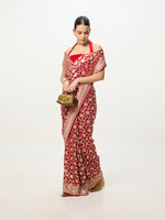 Handwoven Ruby Red Cutwork Banarasi Saree