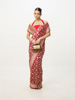 Handwoven Ruby Red Cutwork Banarasi Saree