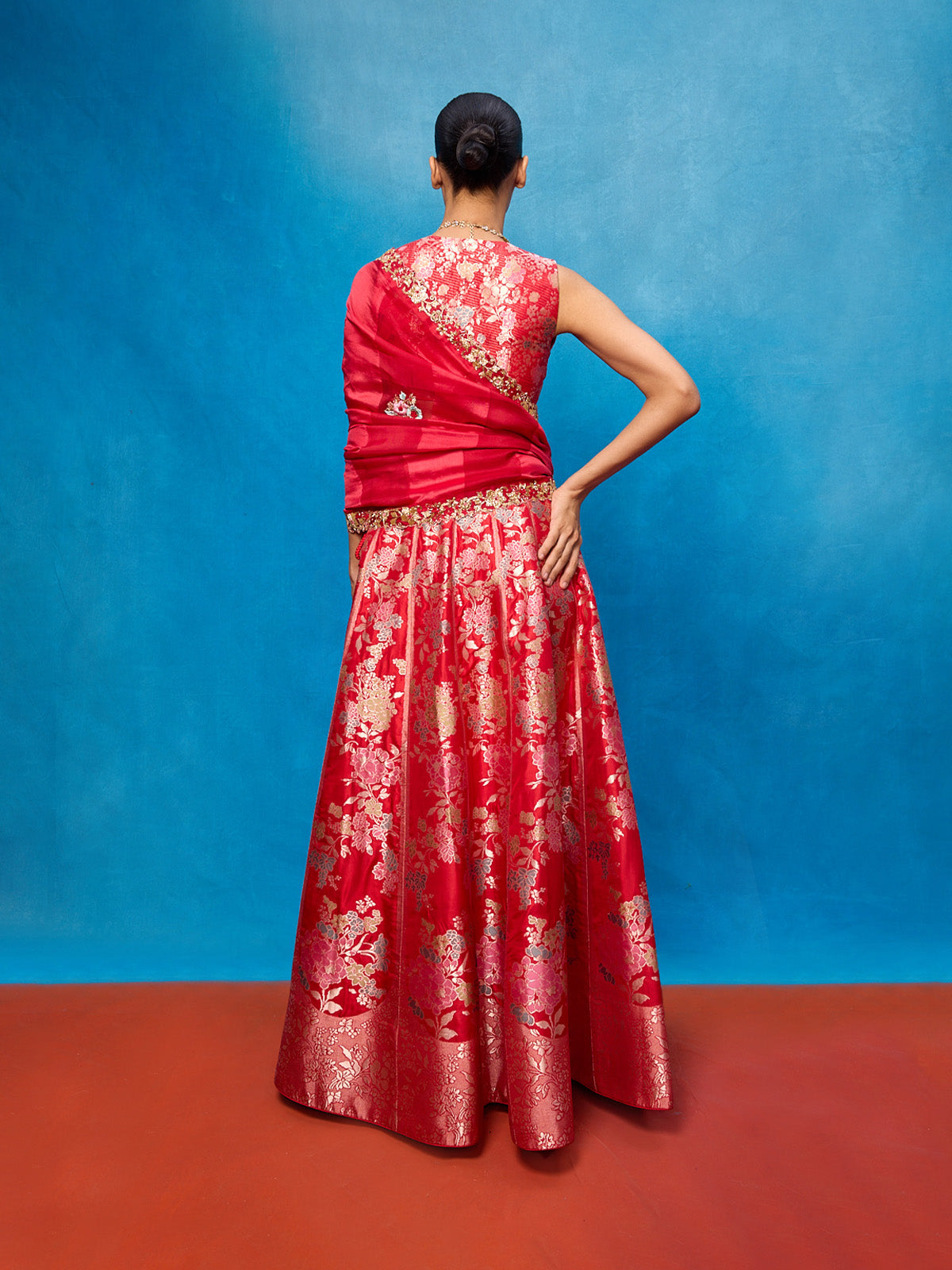 Handwoven Red Kora Banarasi Lehenga