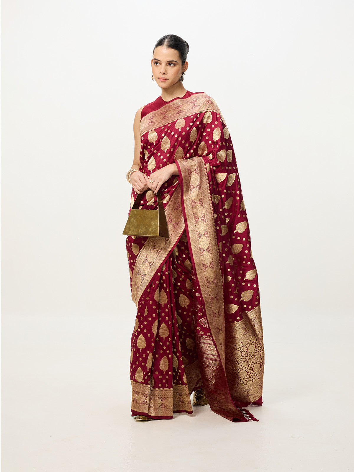 Handwoven Deep Red Cutwork Banarasi Saree