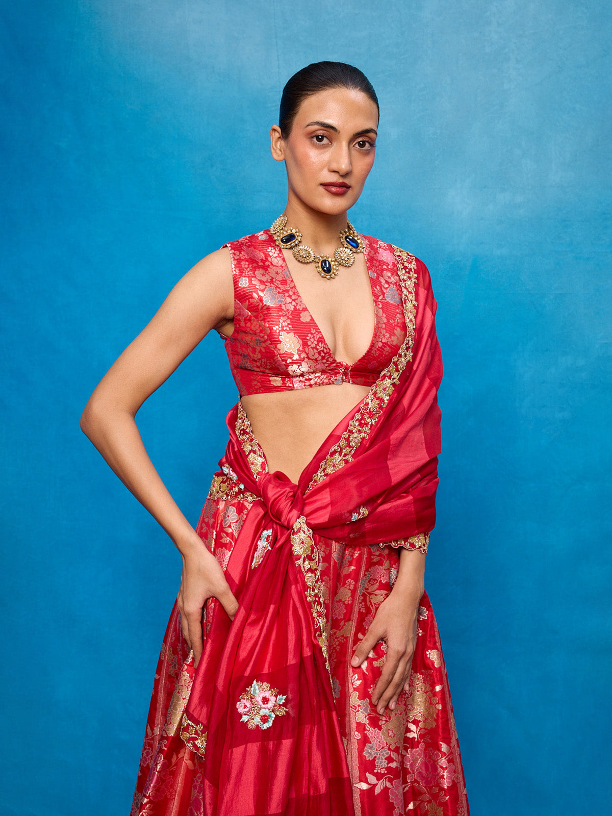 Handwoven Red Kora Banarasi Lehenga