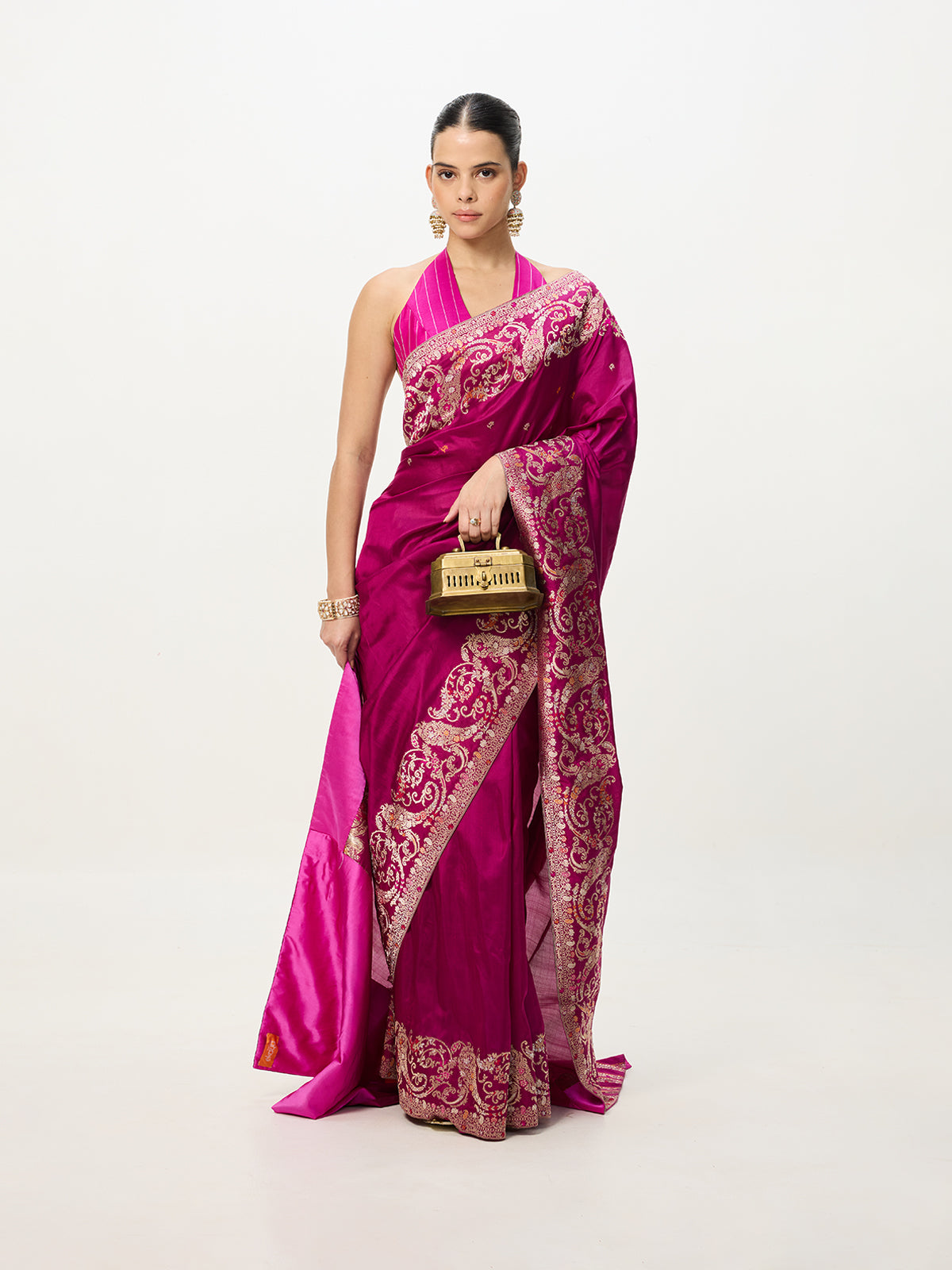 Handwoven Hot Pink Kadhwa Banarasi Saree