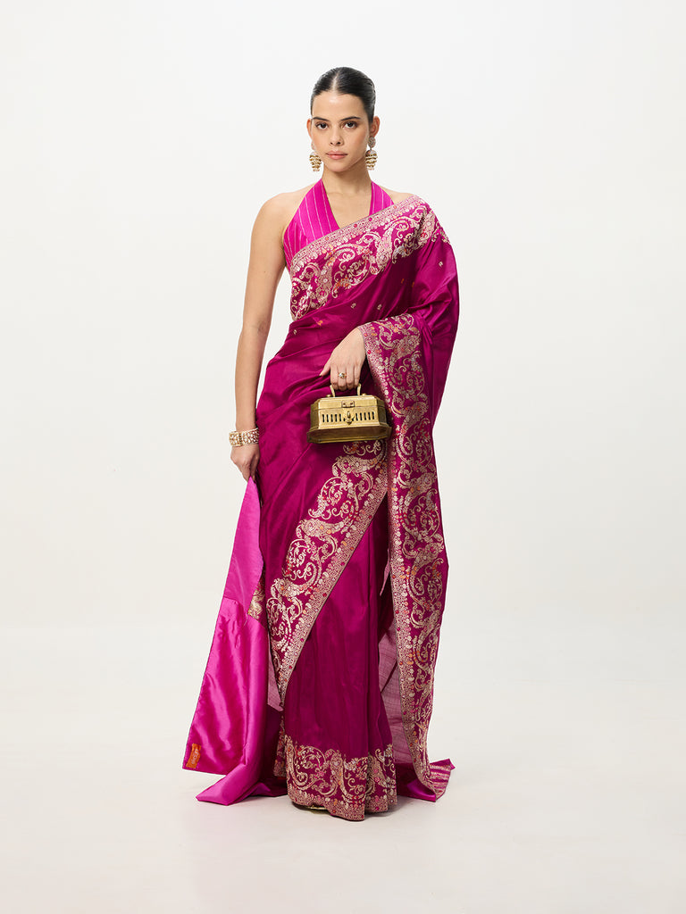 Handwoven Hot Pink Kadhwa Banarasi Saree