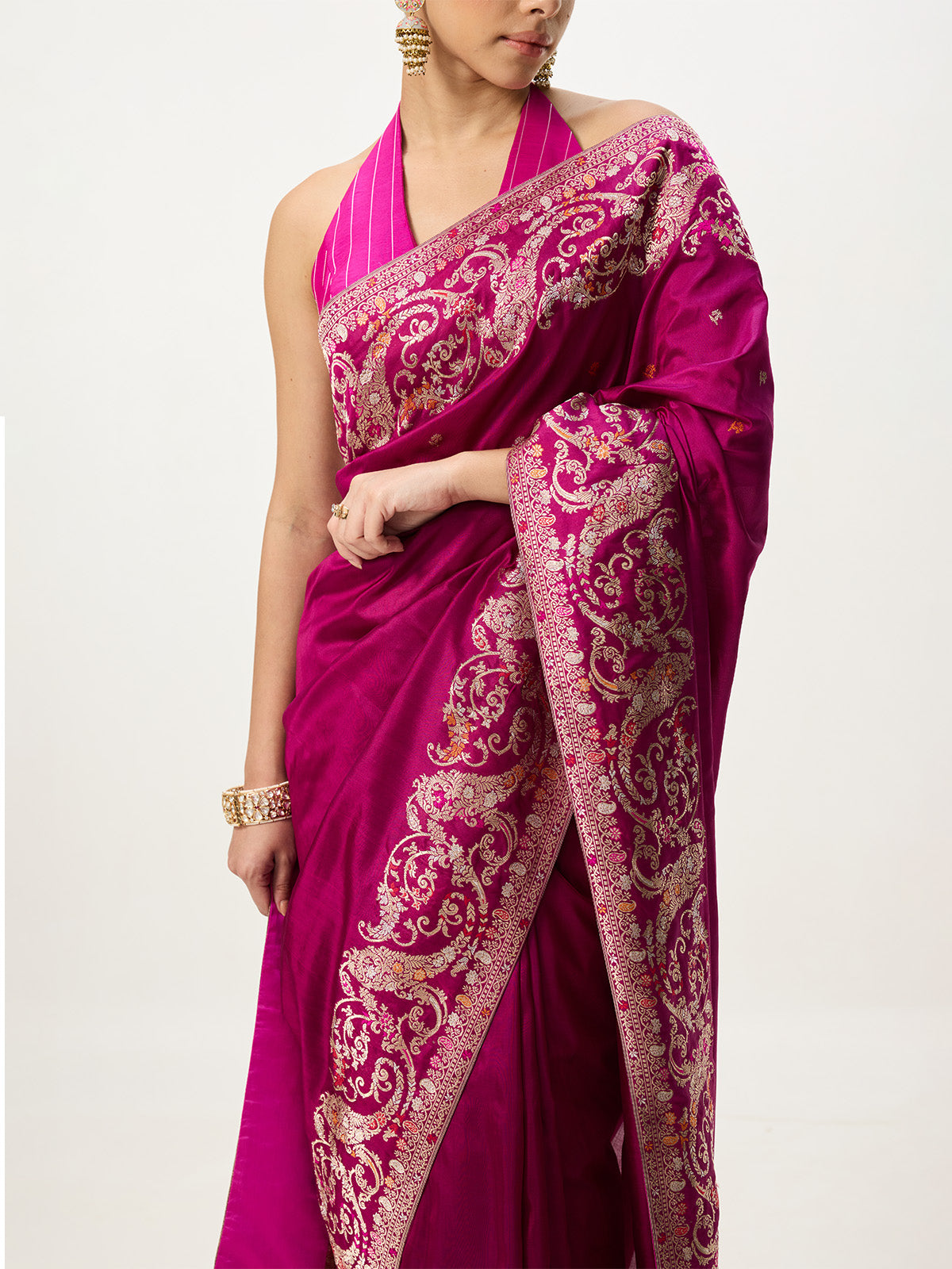 Handwoven Hot Pink Kadhwa Banarasi Saree