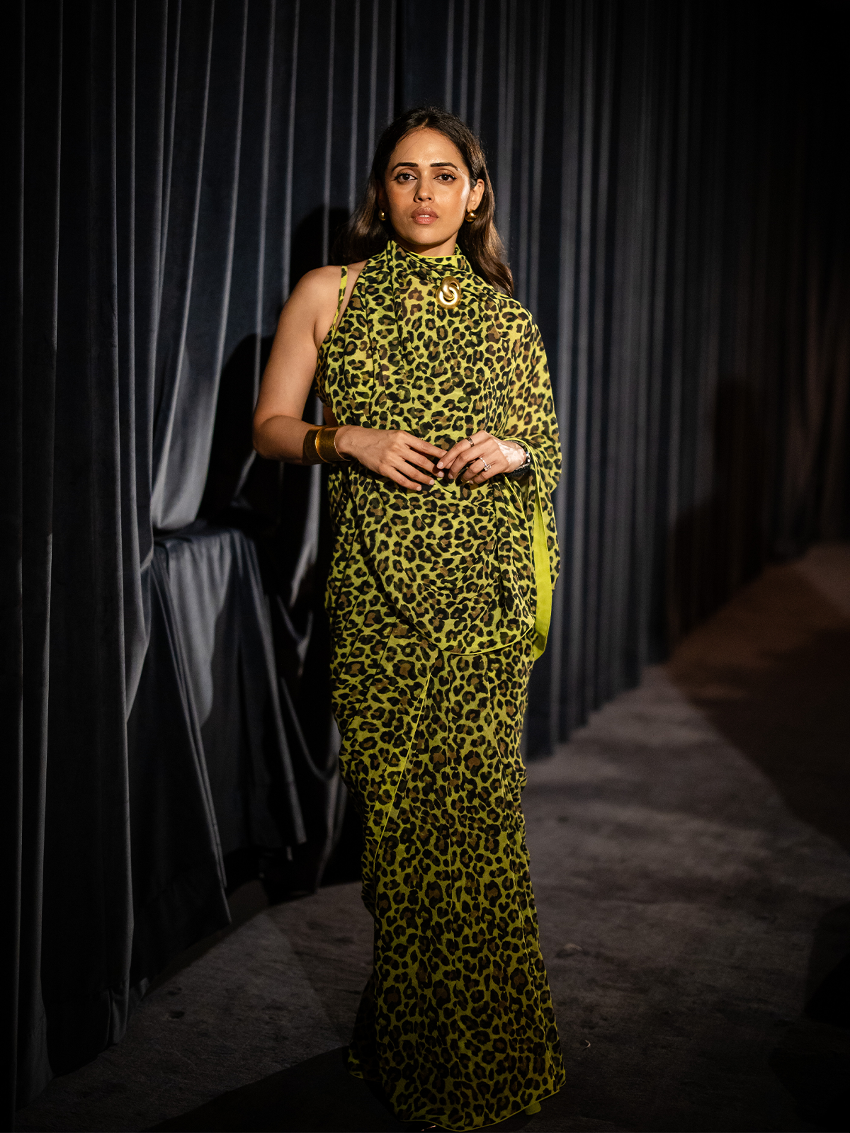 Green Leopard Print Saree