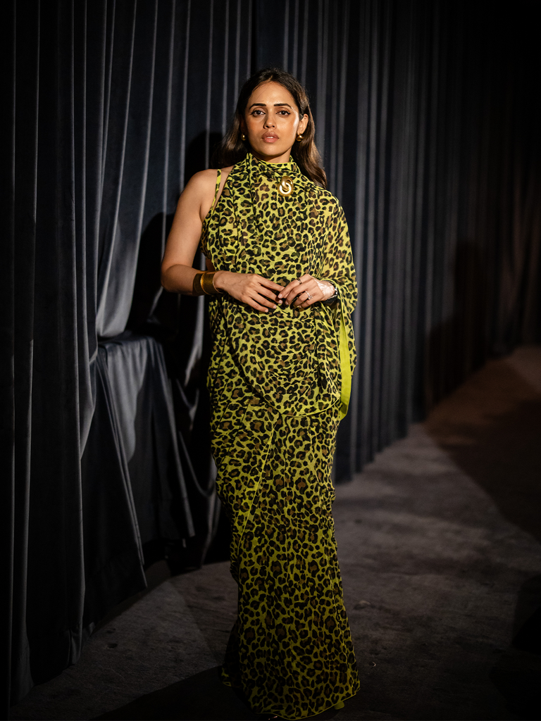 Green Leopard Print Saree