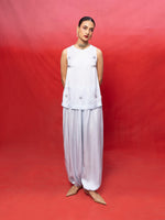 Handwoven Ice Blue Silk Embroidered Top and Pant Set