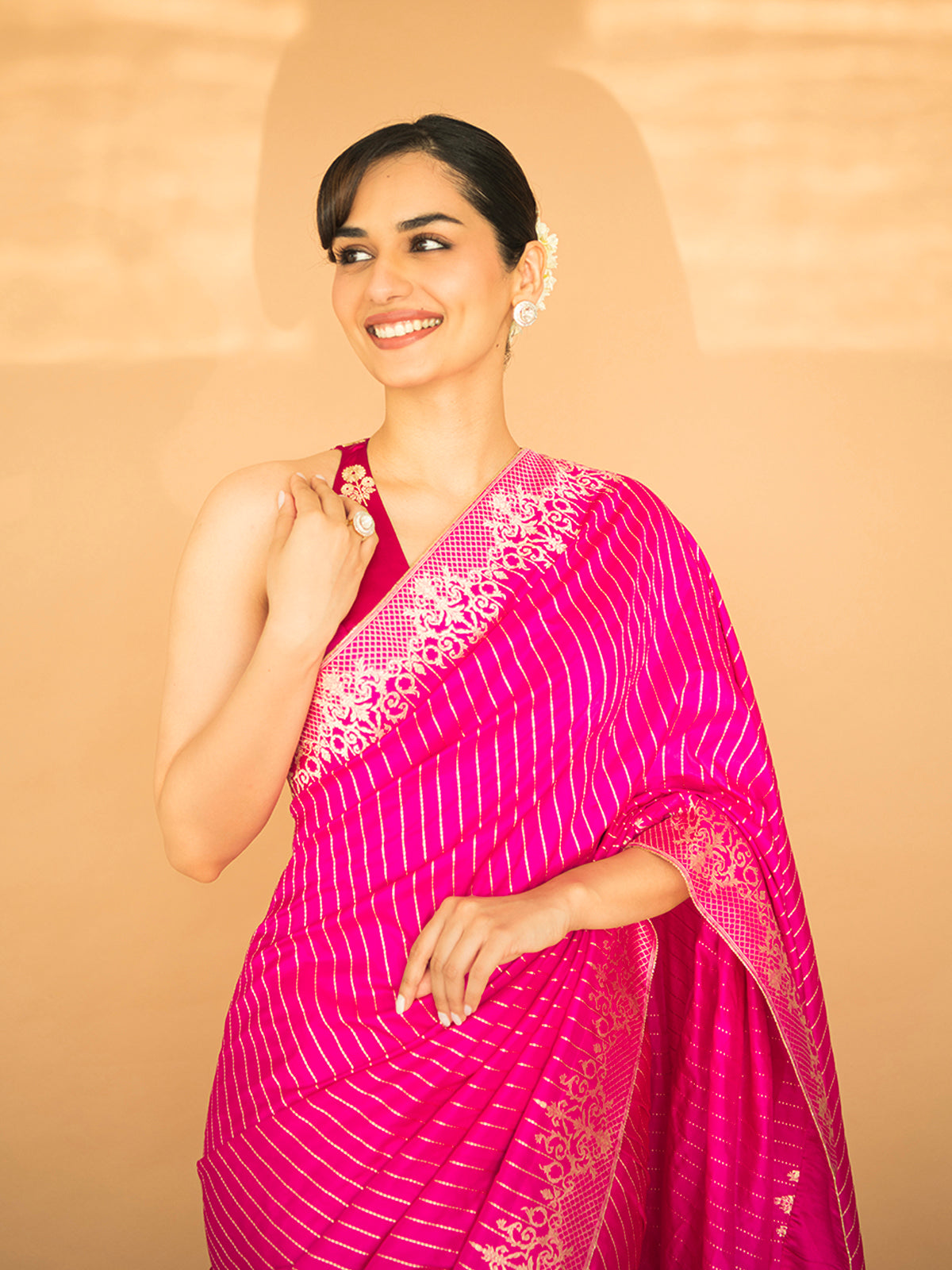 Manushi Chhillar In  The 'Femme Fatale' Saree in Pink