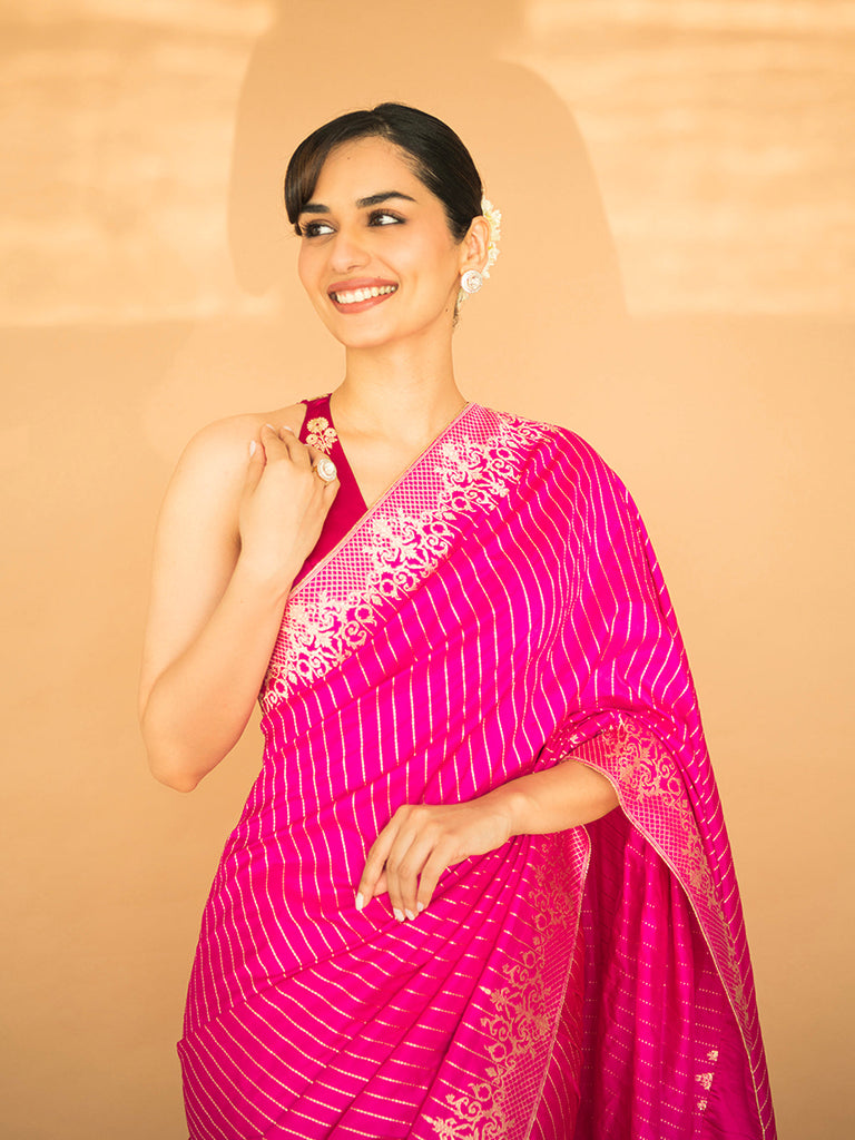 Manushi Chhillar In  The 'Femme Fatale' Saree in Pink