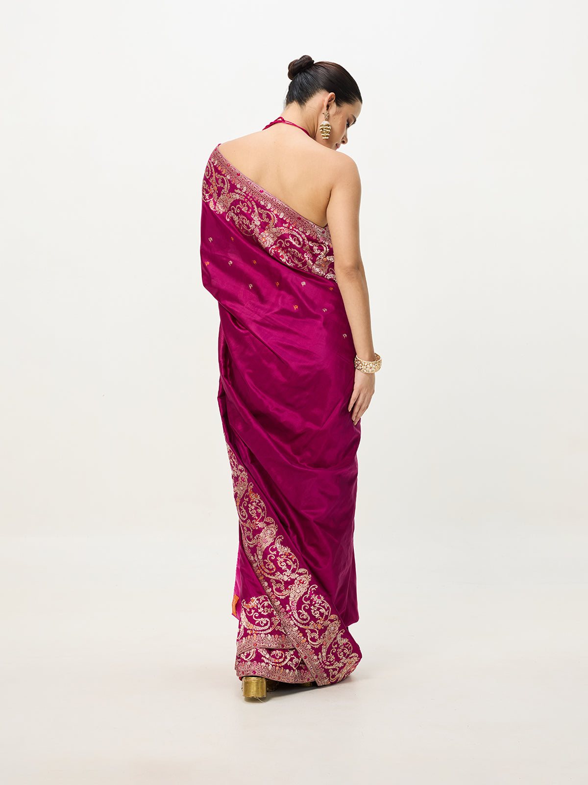Handwoven Hot Pink Kadhwa Banarasi Saree