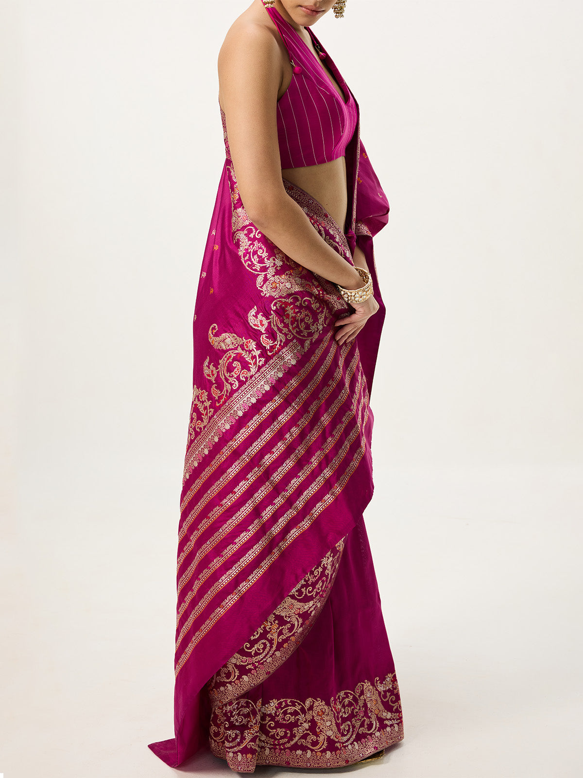 Handwoven Hot Pink Kadhwa Banarasi Saree