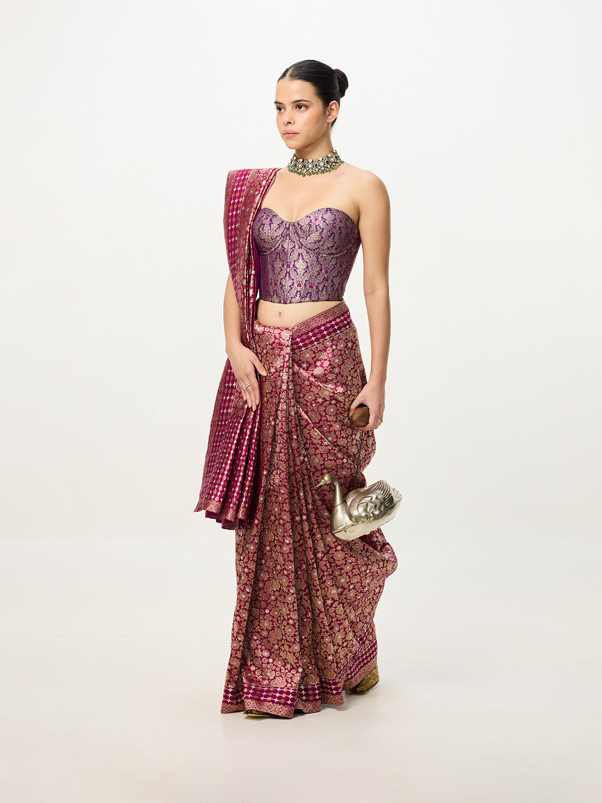 Handwoven Deep Purple Banarasi Emboss Saree