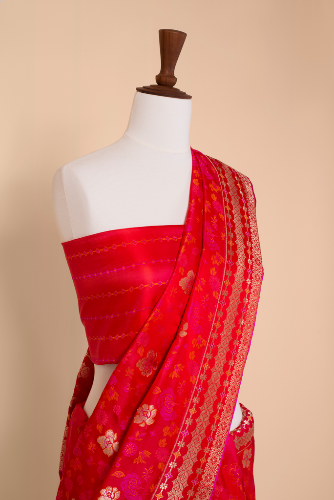Jacqueline Fernandez in Handwoven Red Silk Sari