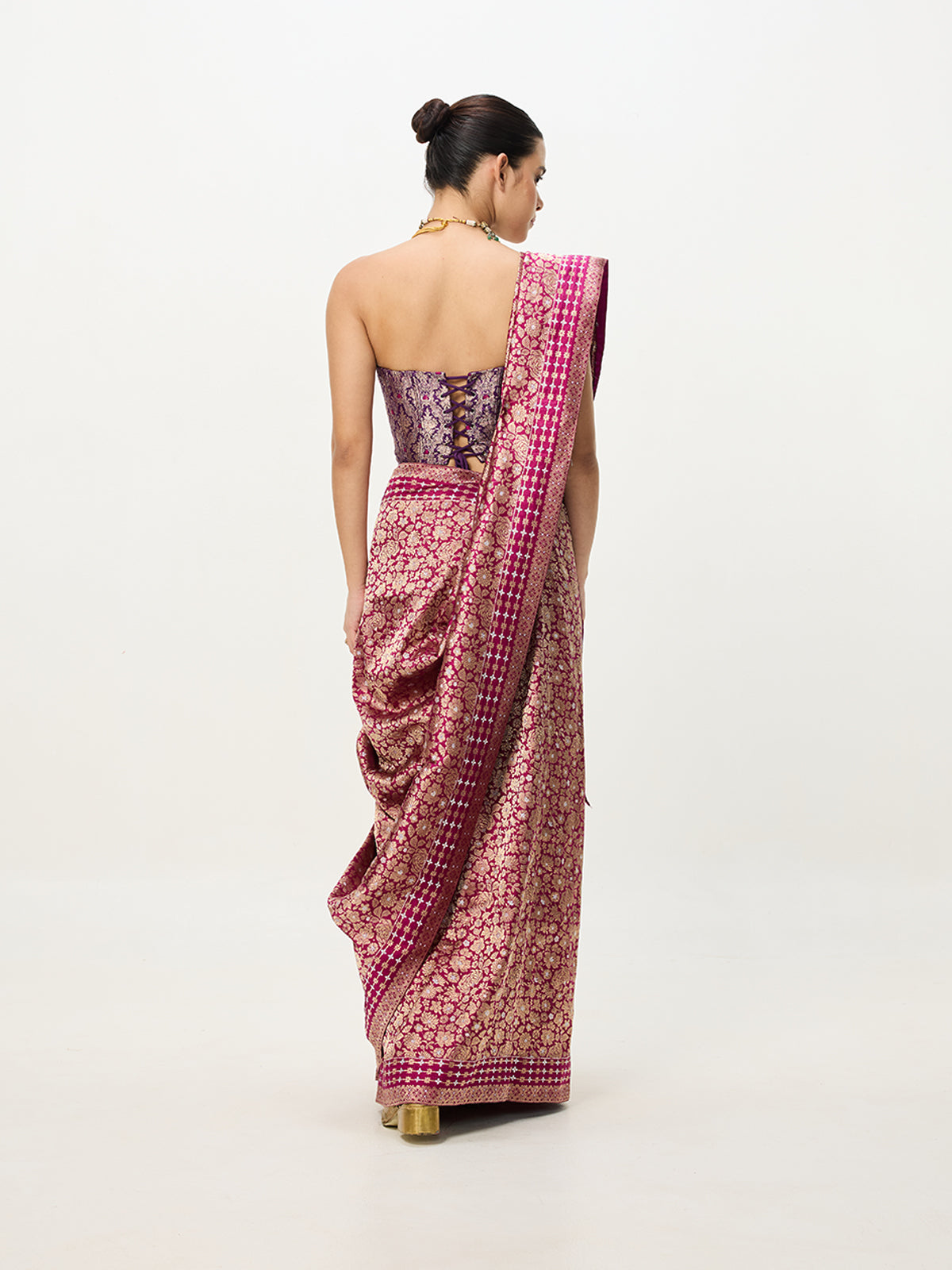 Handwoven Deep Purple Banarasi Emboss Saree