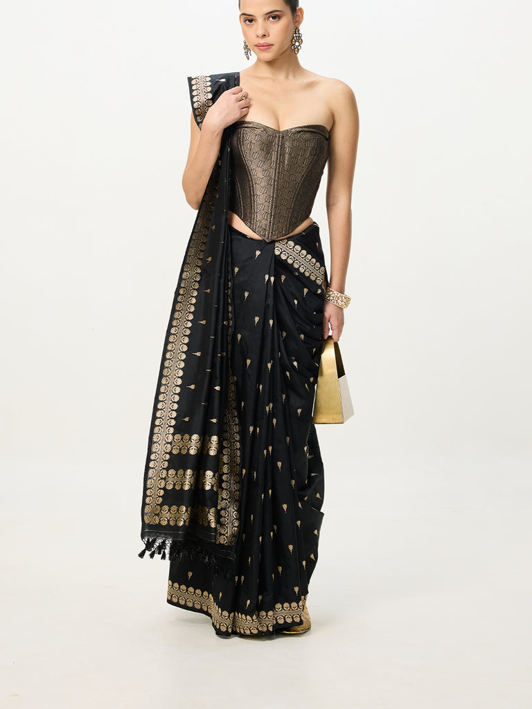 Handwoven Noir Black Cutwork Banarasi Saree