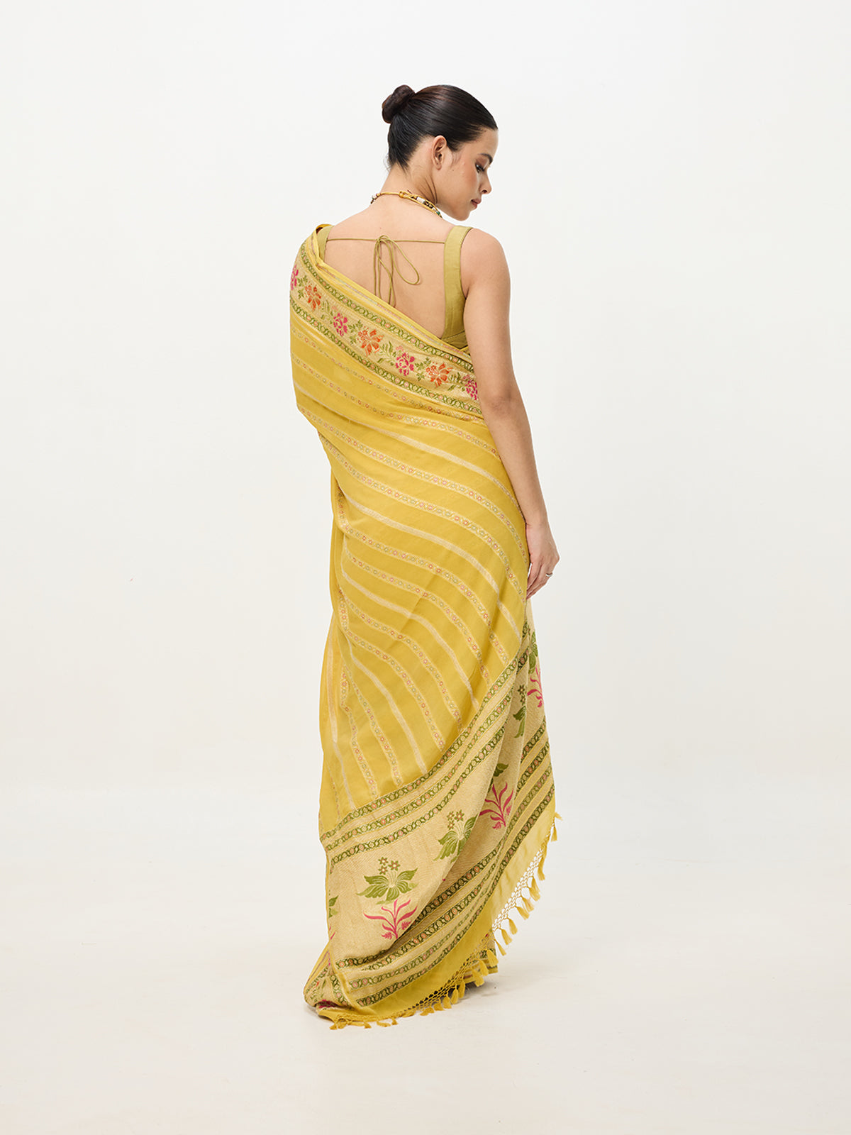 Handwoven Mustard Cutwork Banarasi Saree