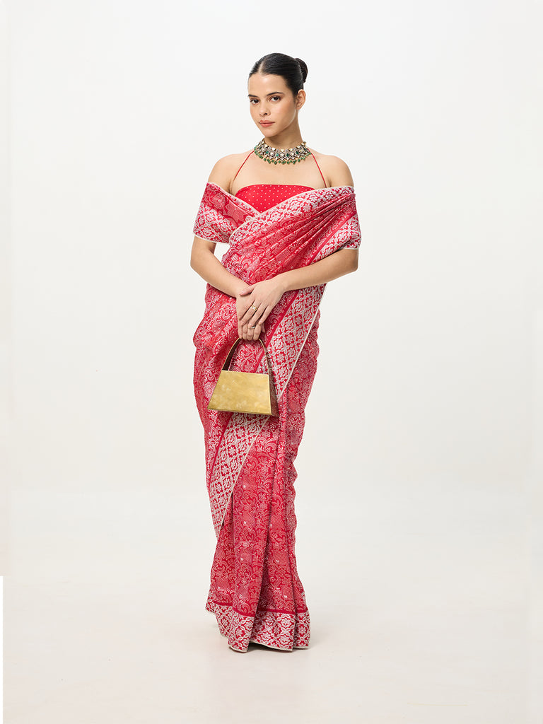 Handwoven Brick Red Banarasi Emboss Saree