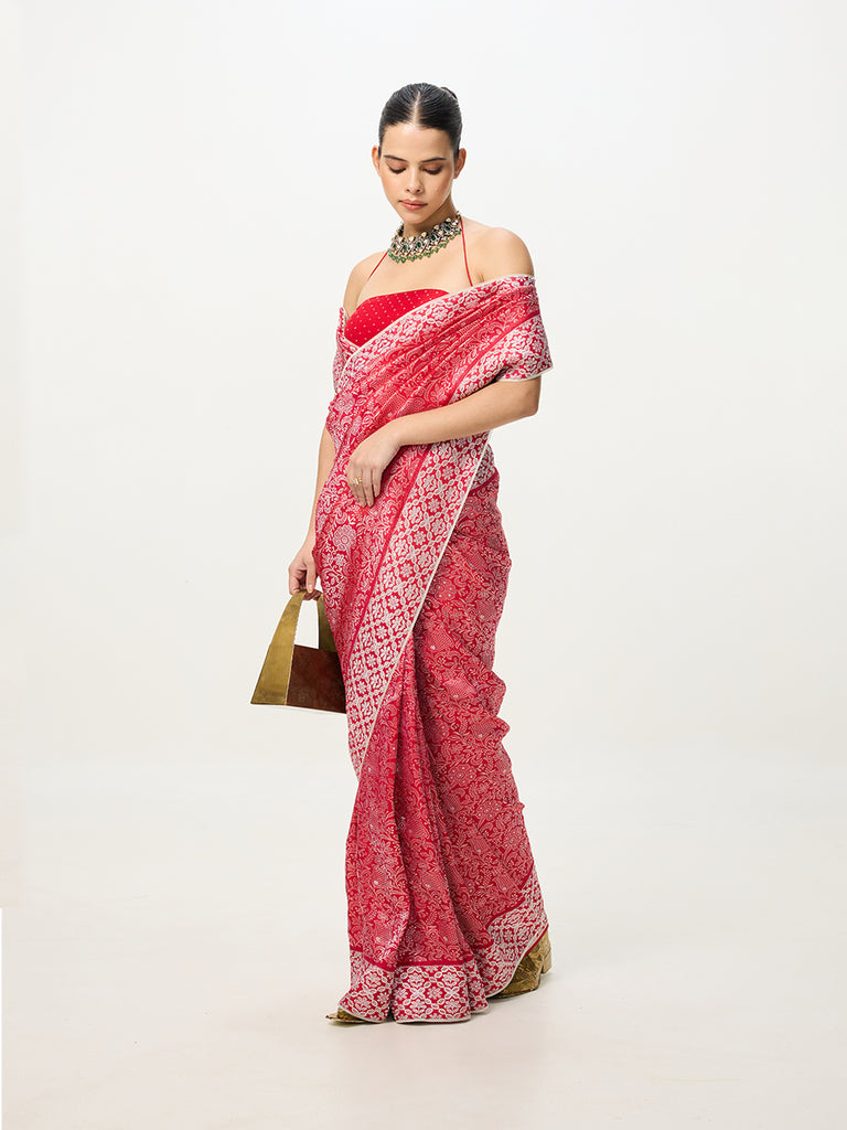 Handwoven Brick Red Banarasi Emboss Saree