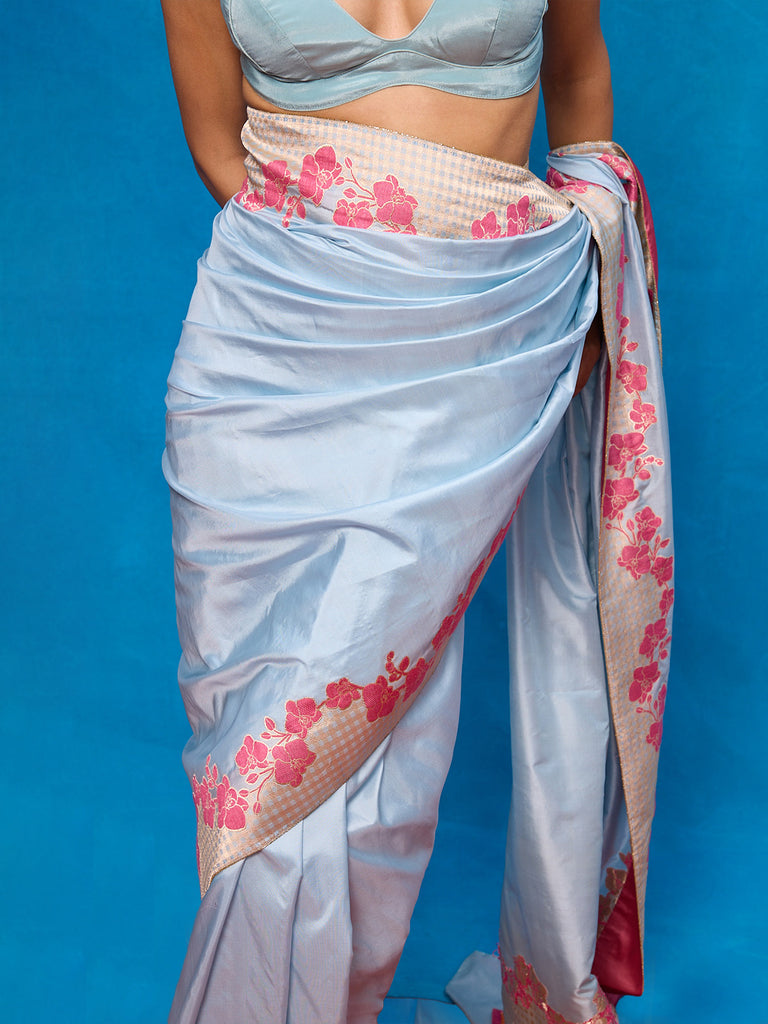 Handwoven Ice Blue Silk Banarasi Saree
