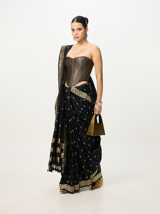 Handwoven Noir Black Cutwork Banarasi Saree
