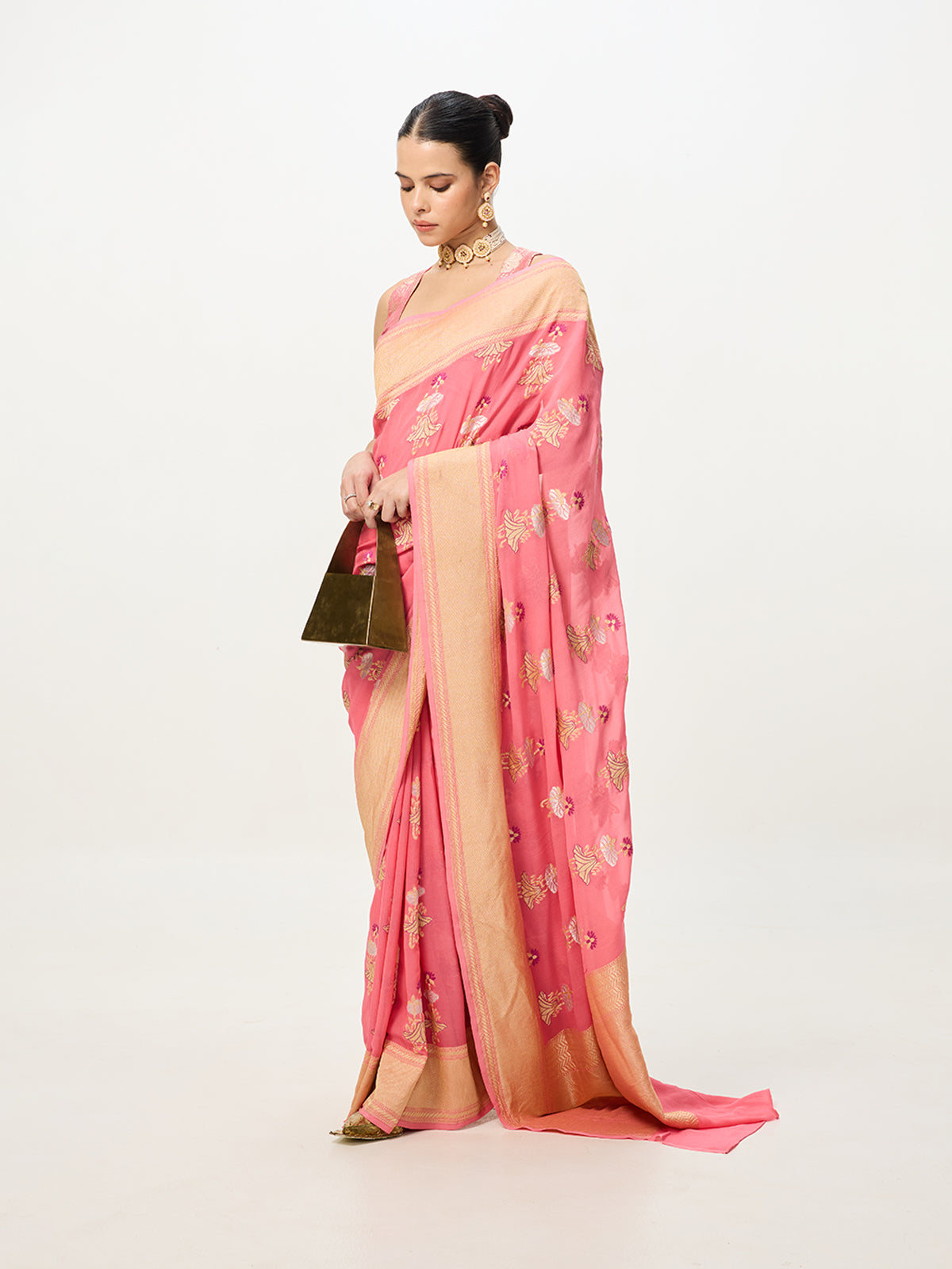 Handwoven Pink Cutwork Banarasi Saree
