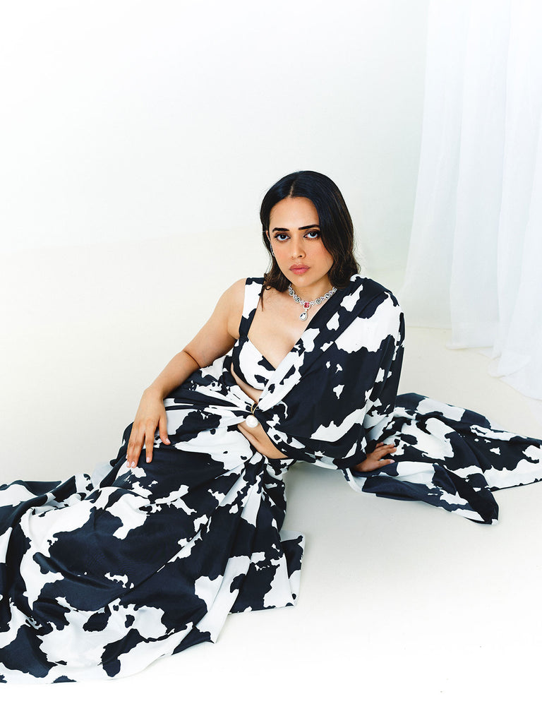Black & White Cowhide Saree
