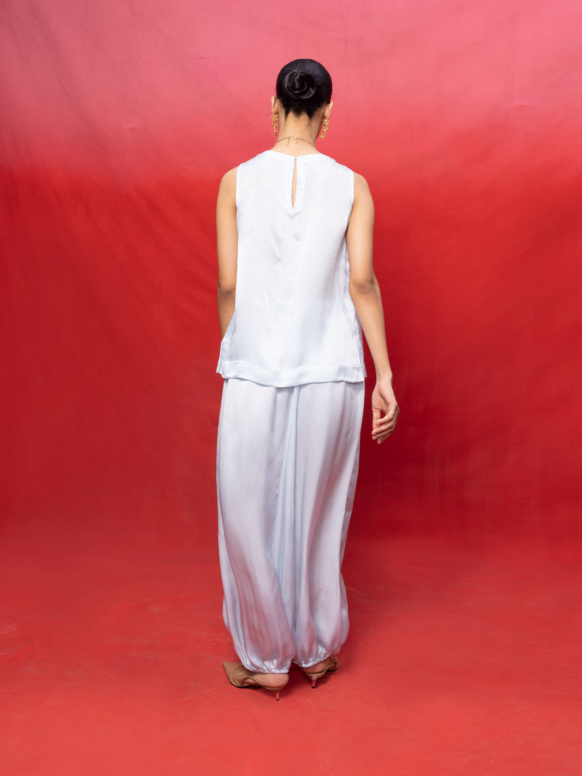 Handwoven Ice Blue Silk Embroidered Top and Pant Set