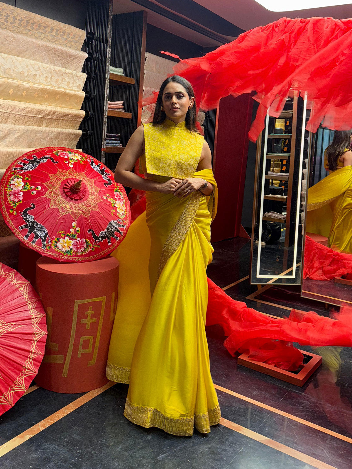 Handwoven Yellow Mashroo Silk Saree With Embroidered Border