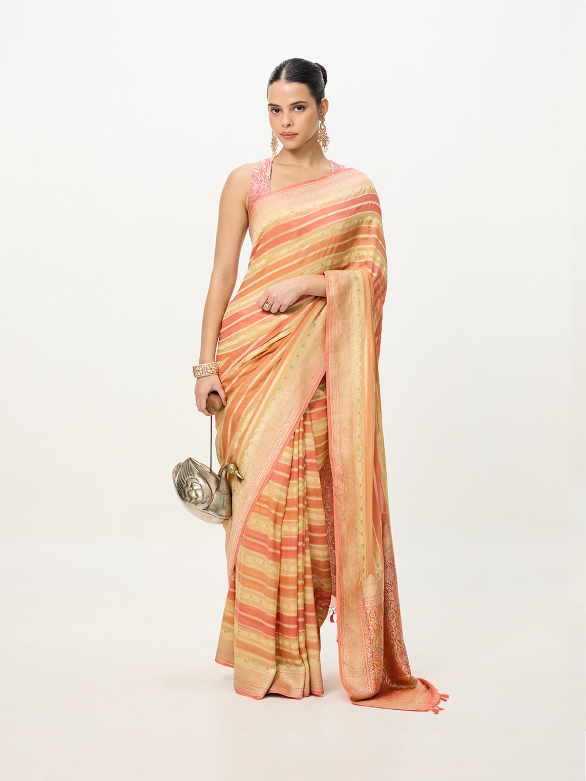 Handwoven Orange Banarasi Emboss Saree