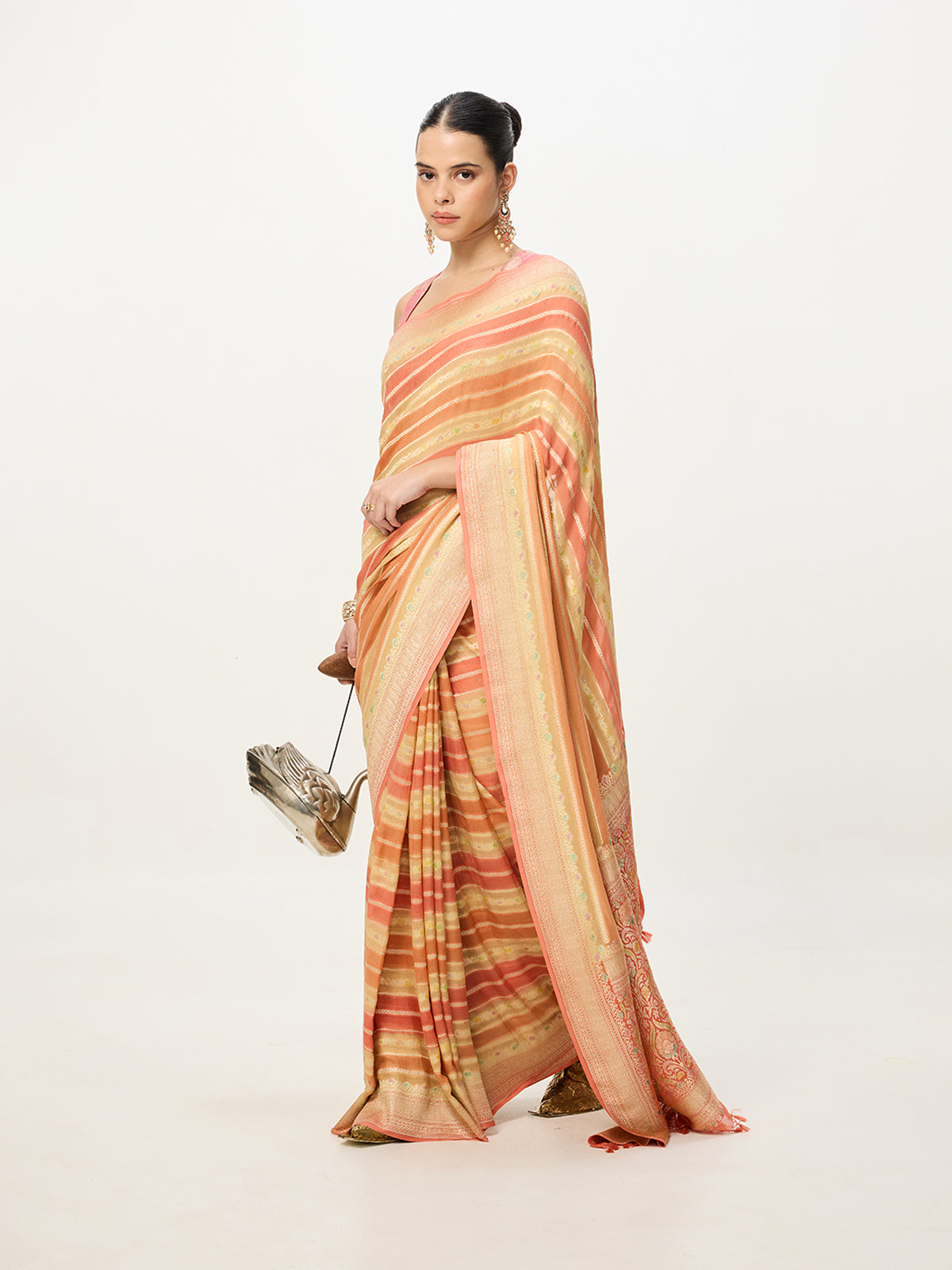 Handwoven Orange Banarasi Emboss Saree