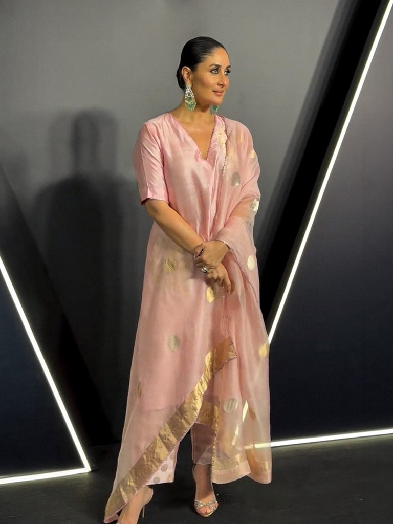 Handwoven Pink Silk Banarasi Suit