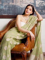 Handwoven Pistachio Chiffon Banarasi Saree