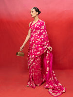 Handwoven Fuchsia Chiffon Banarasi Saree