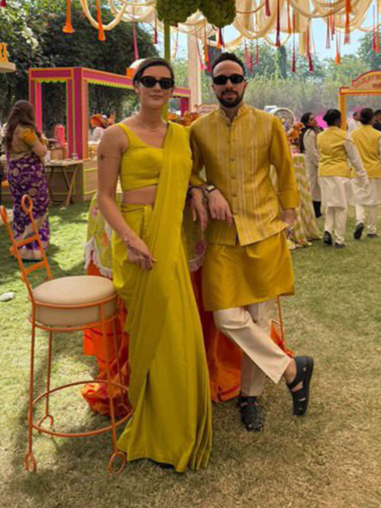 Handwoven Citrine Yellow Silk Saree