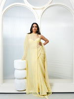 Butter Yellow Brooch Polka Dotted Saree