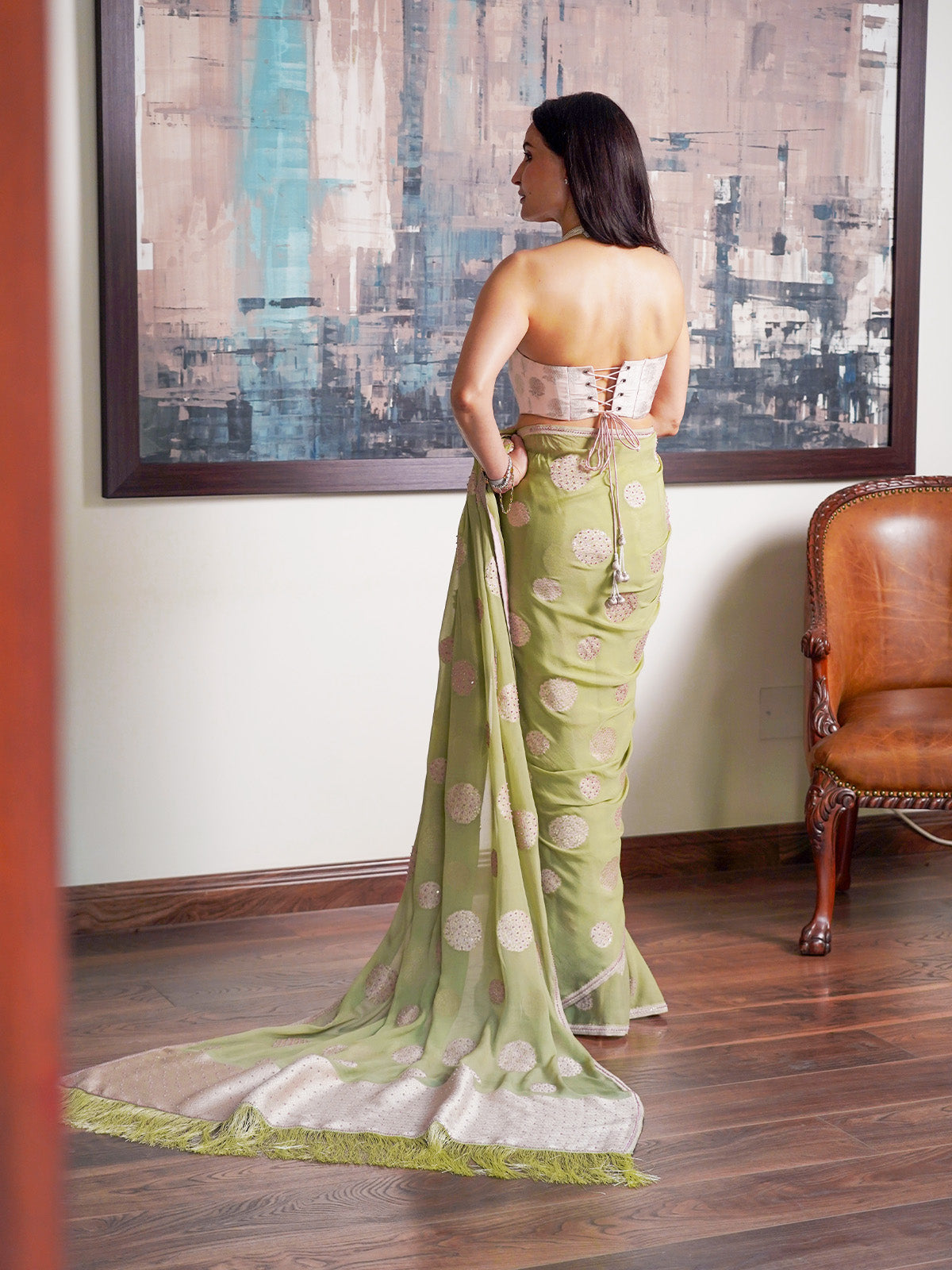 Handwoven Pistachio Chiffon Banarasi Saree